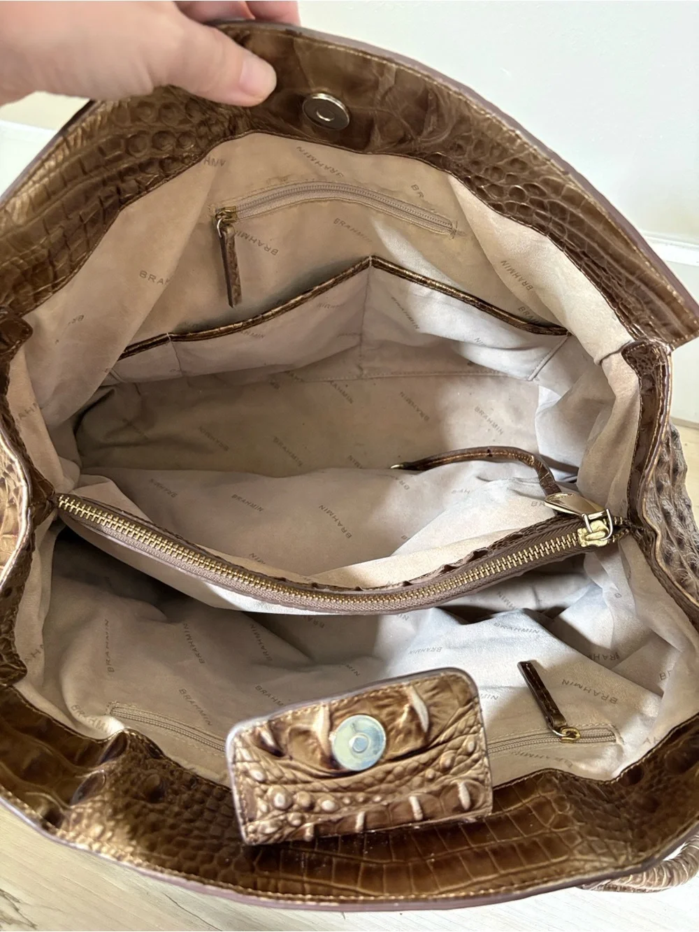 Brahmin Joan Large Tote Champagne Melbourne Croc Embossed Leather